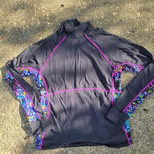 Athleta rashgaurd swimming girl long sleeve medium purple floral pockets surf